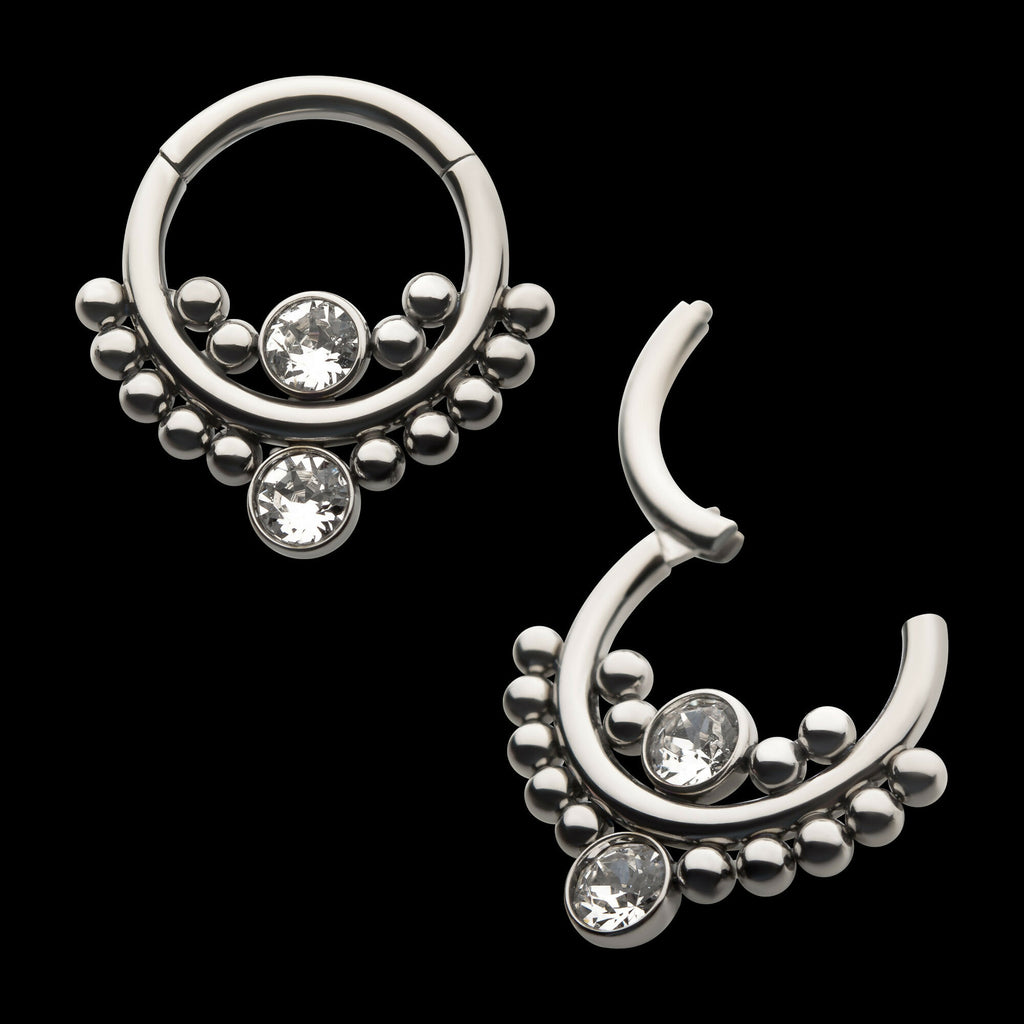 Bezel Set Swarovski Crystal Cluster Beads Front Facing Hinged Segment Clicker Hoop Earring / Nosering – Titanium