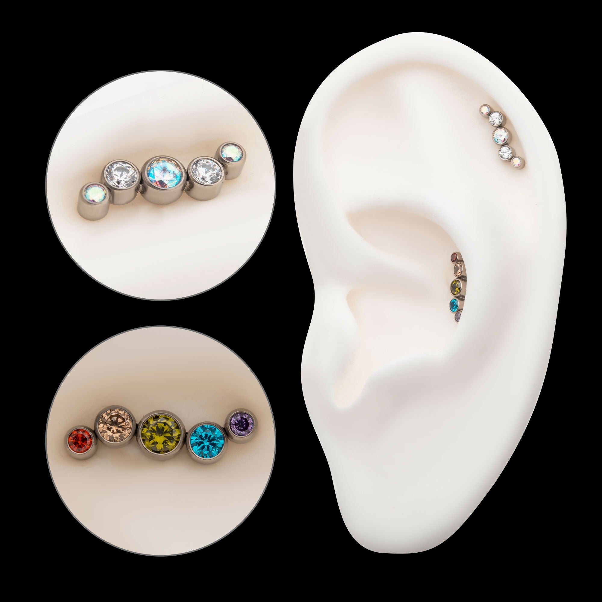 Titanium Threadless Bezel Set CZ/Opal Oscillating 5-Cluster Top