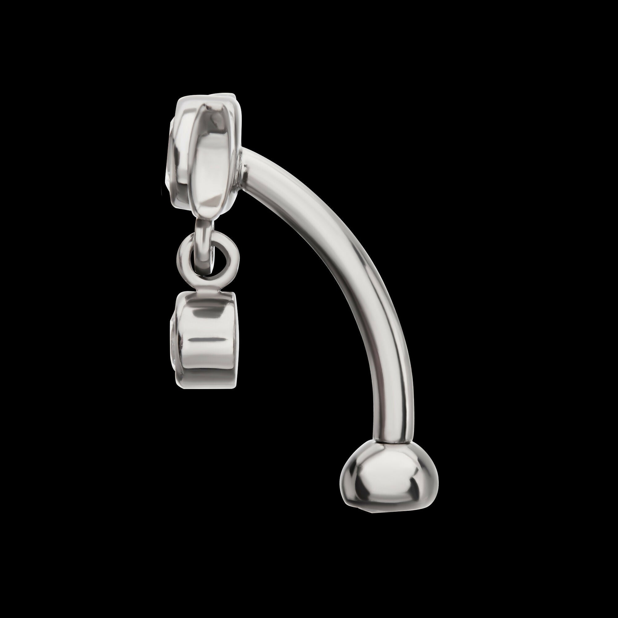 Internally Threaded Gem Triple Moon Phase Fixed Top Curved Barbell with Floating Bezel CZ Dangle Earring / Nosering – Titanium
