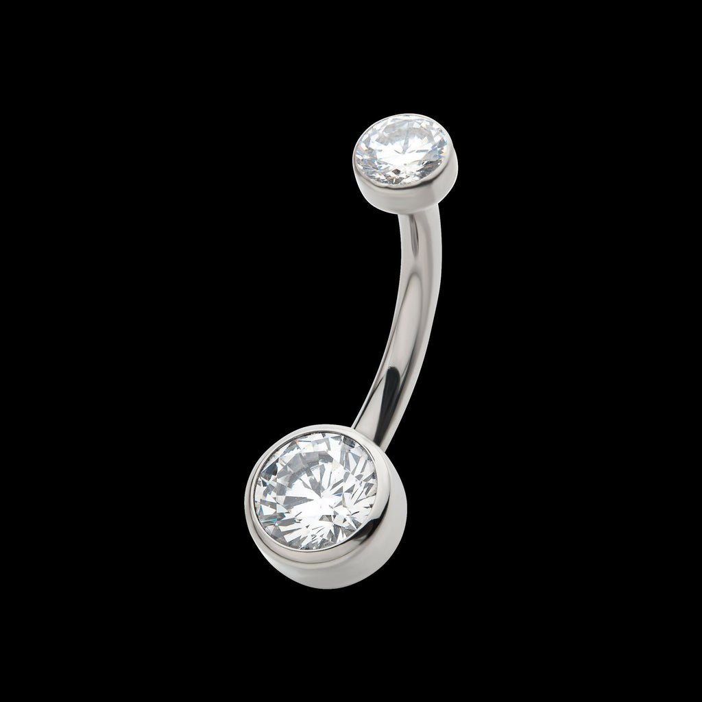 Internally Threaded Double Bezel Round with Smooth Rounded Back & Fixed Bottom Navel Earring / Nosering – Titanium
