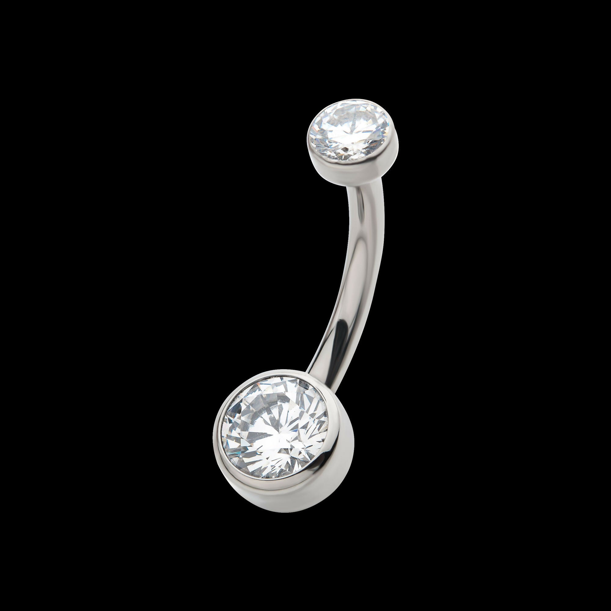 Internally Threaded Double Bezel Round with Smooth Rounded Back & Fixed Bottom Navel Earring / Nosering – Titanium