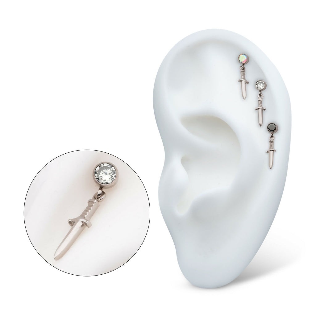 Titanium Threadless Bezel Gem Top with Marquise Dangle Jewelry | Live ...