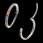 1mm CNC Set Rainbow Eternity CZ Titanium Side Facing Hinged Segment Clicker Hoop Earring / Nosering