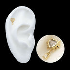 14Kt Yellow Gold Threadless Spike Edge Bezel Heart Gem Top with Prong Set Round Dangle