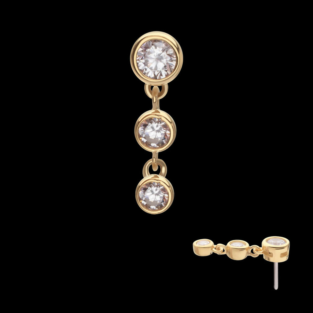 14Kt Yellow Gold Threadless Bezel Set Round Gem Top with Floating Double Gem