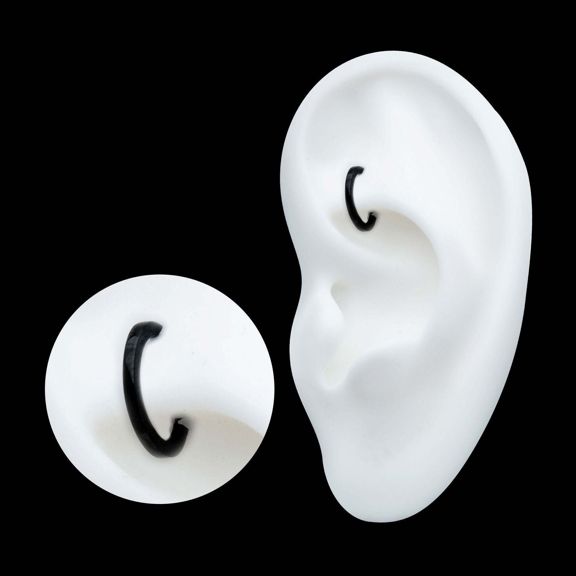 Black PVD Titanium Oval Shape Hinged Segment Clicker Hoop Earring / Nosering