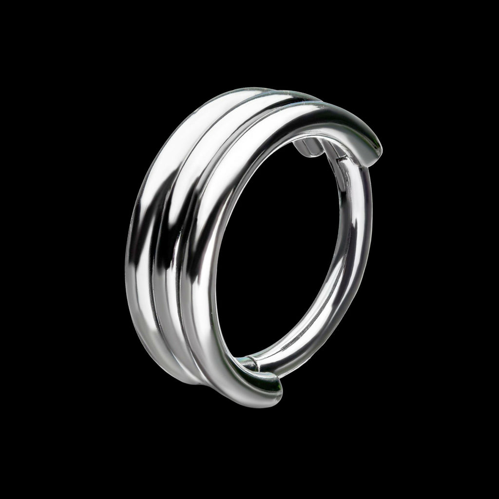 Triple Stack Design Side Facing Hinged Segment Clicker Hoop Earring / Nosering – Titanium