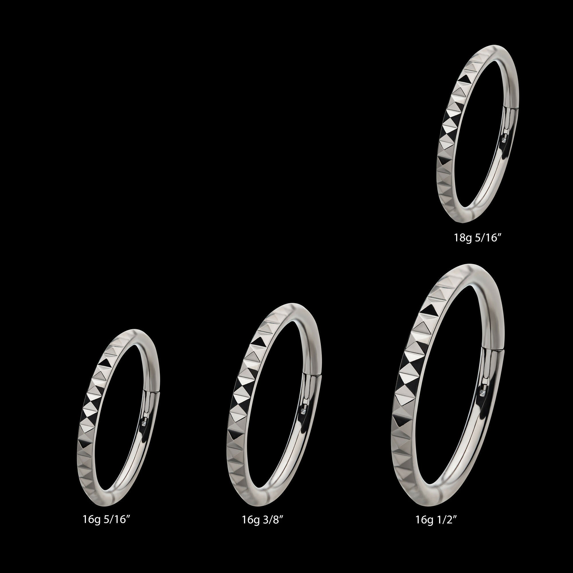 Pyramid Design Side Facing Hinged Segment Clicker Hoop Earring / Nosering – Titanium