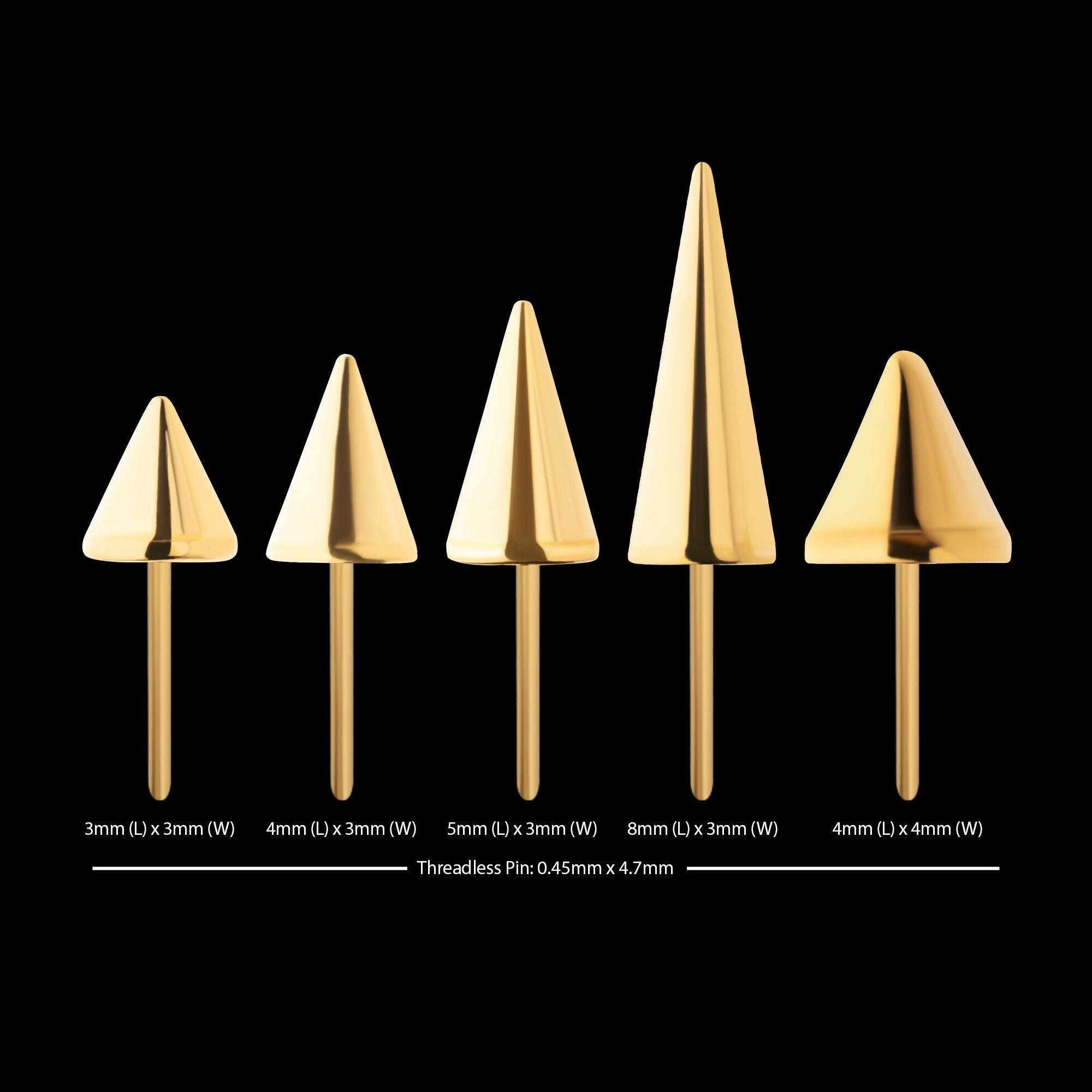 24Kt Gold PVD Titanium Threadless Spike Top