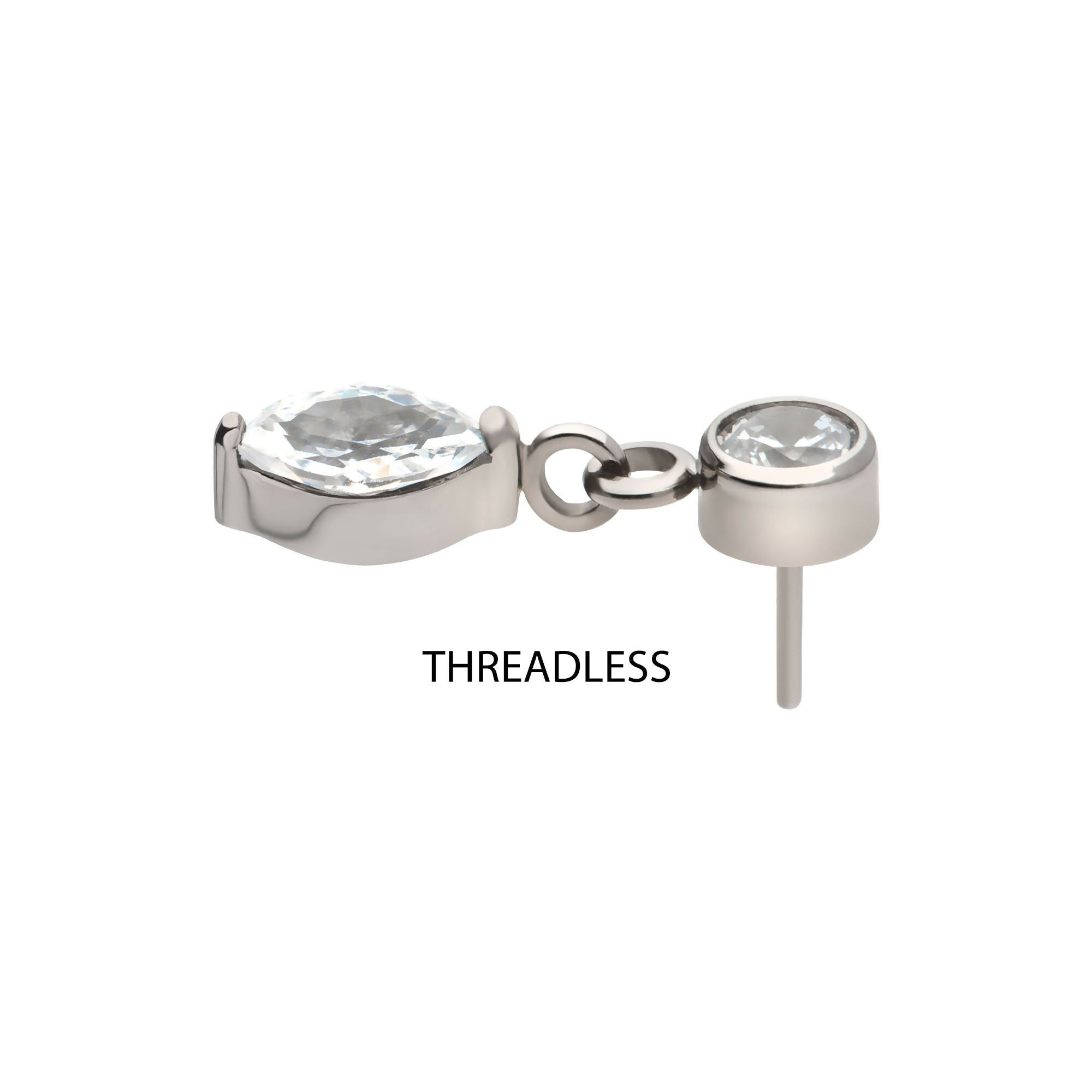 Bezel Gem with Marquise Dangle Flatback Stud Earring / Nosering - Gem in Titanium