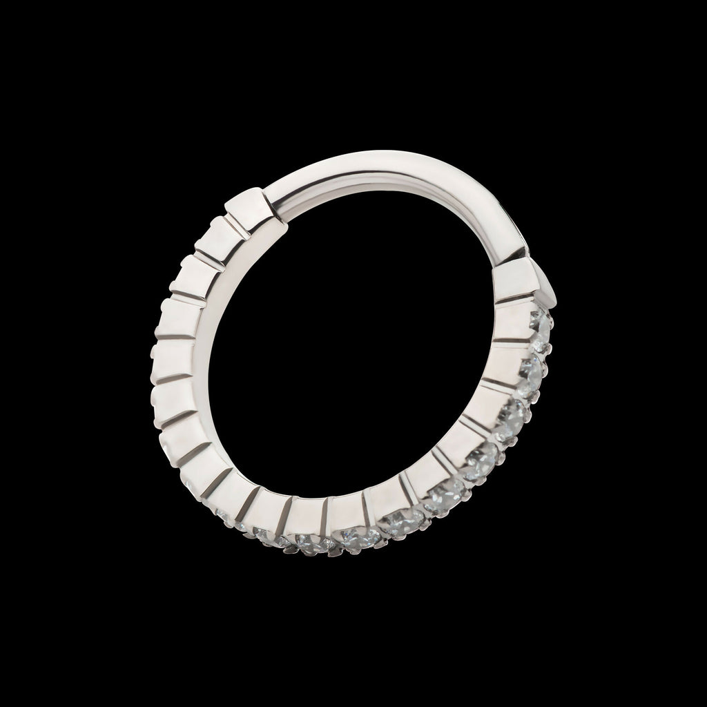 Prong Set Full Clear CZ Side Facing Hinged Segment Clicker Hoop Earring / Nosering – Titanium