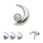 Crescent Moon with Bezel Set Opal Flatback Stud Earring / Nosering - Opal in Titanium