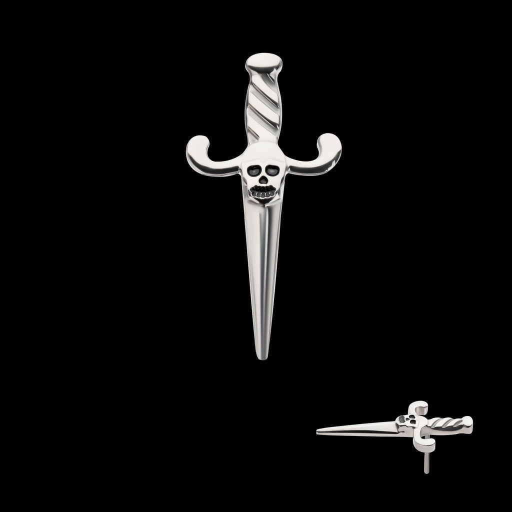 Titanium Threadless Dagger with Black Enamel Skull Top