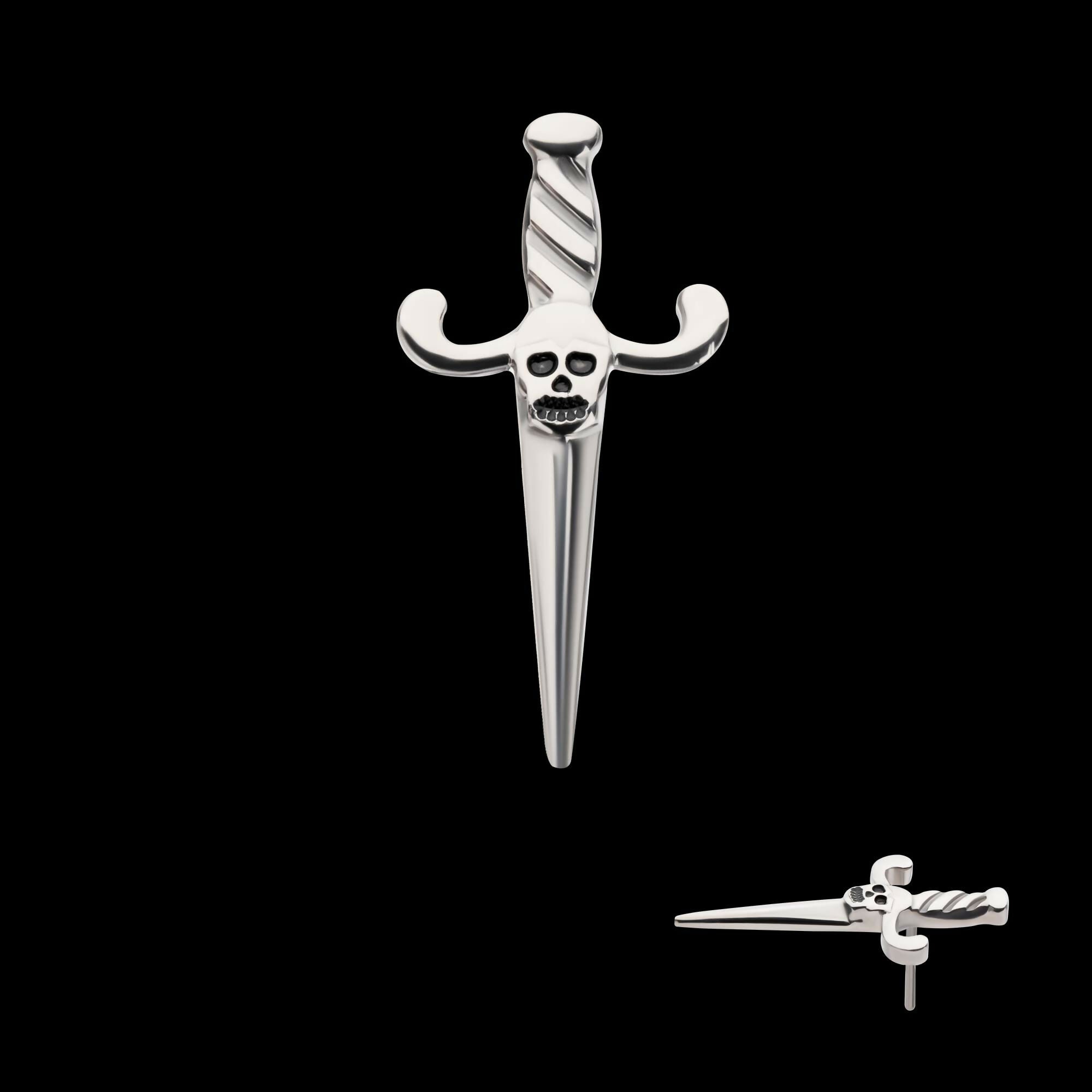 Titanium Threadless Dagger with Black Enamel Skull Top