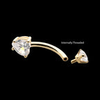 14Kt Gold Internally Threaded 4-Prong Round & Heart Clear CZ Fixed Bottom Navel