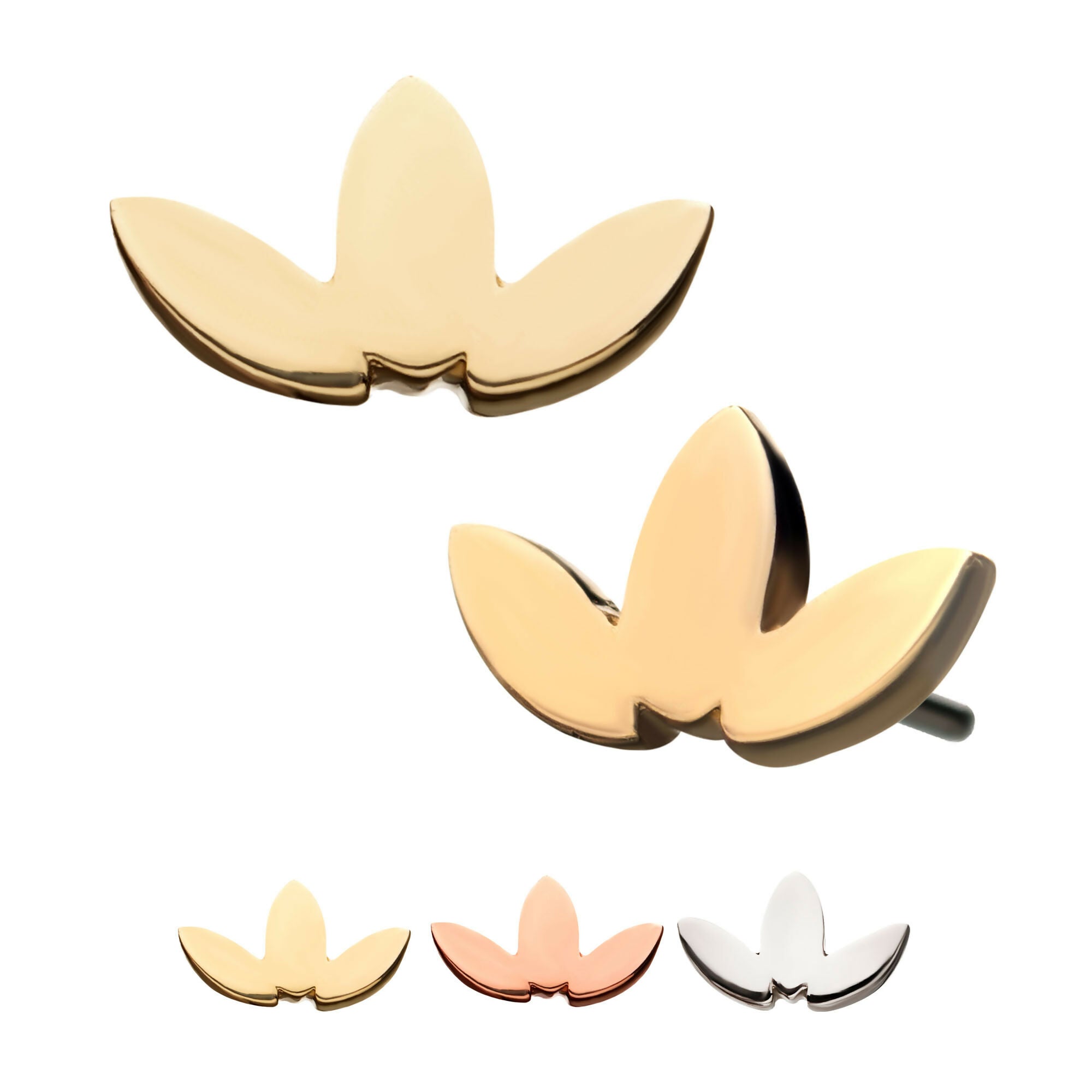 3-Cluster Low Profile Flat Leaf Flatback Stud Earring / Nosering - 14Kt Gold