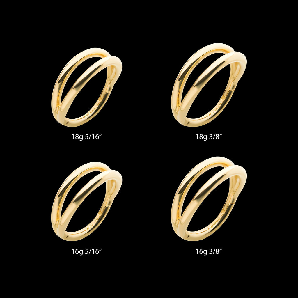 Double Hoop Side Facing Hinged Segment Clicker Earring / Nosering – 14Kt Yellow Gold