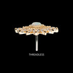 14Kt Yellow Gold Threadless with Bezel Set White Synthetic Opal & Prong Set Clear CZ Fan Cluster Top