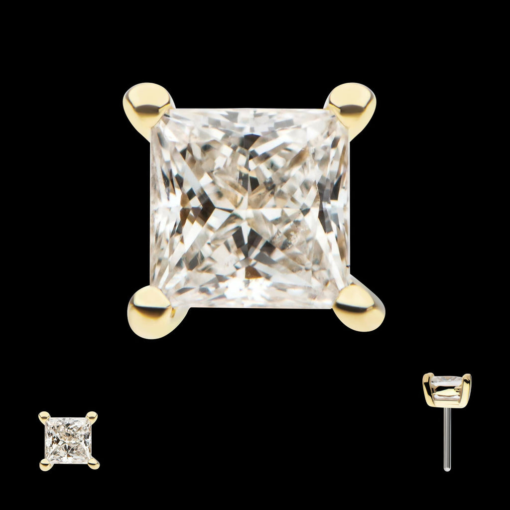 14Kt Gold 4 Prong Setting Princess Cut Clear Lab-Grown Diamond Threadless Top