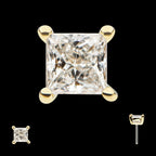 14Kt Gold 4 Prong Setting Princess Cut Clear Lab-Grown Diamond Threadless Top