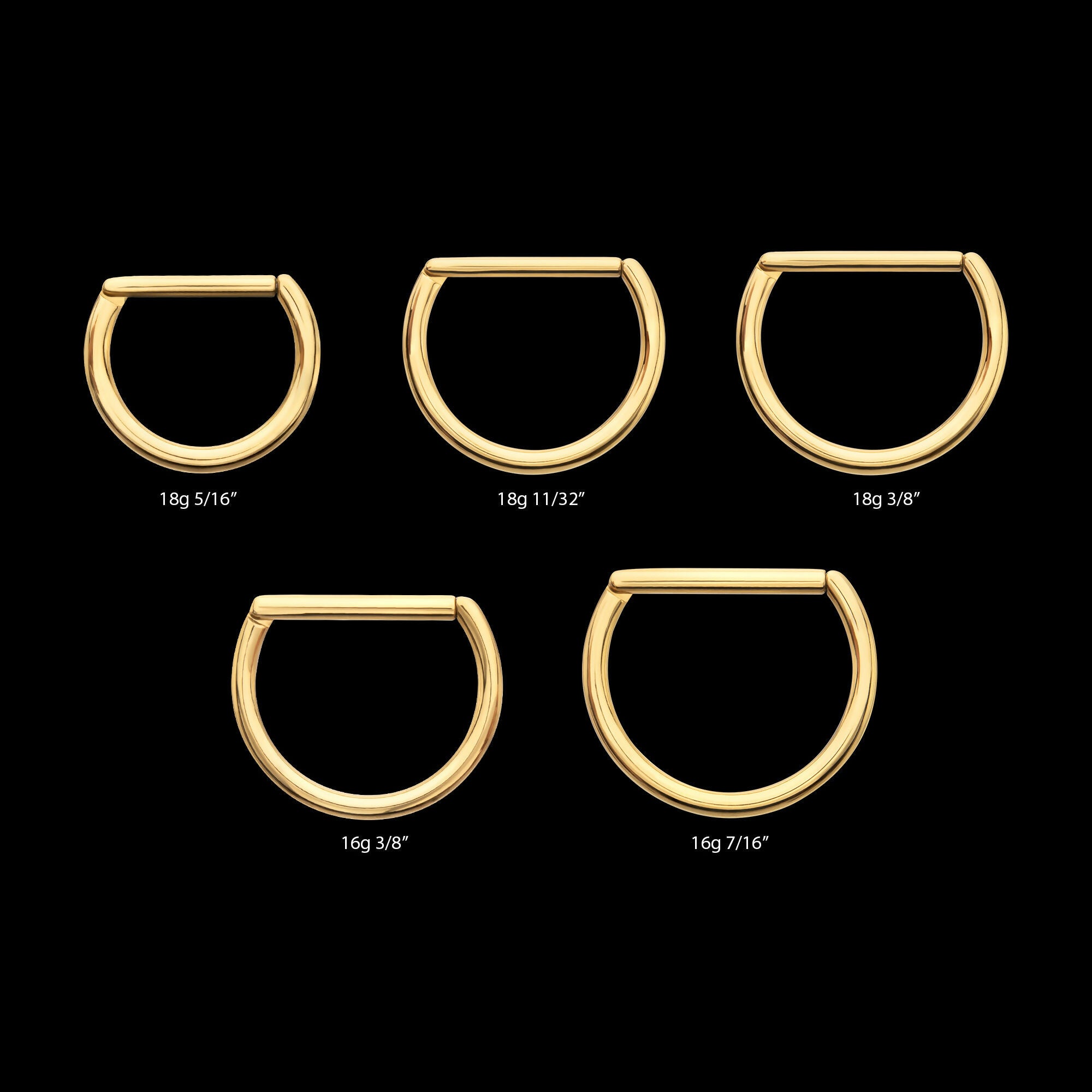 24Kt Gold PVD Titanium D-Ring Clicker Hoop Earring / Nosering