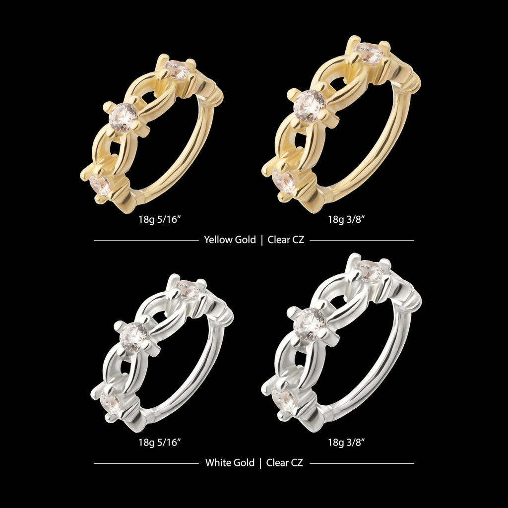 Braided Design Side Facing Hinged Segment Clicker with Prong Set Gem Hoop Earring / Nosering – 14Kt Gold