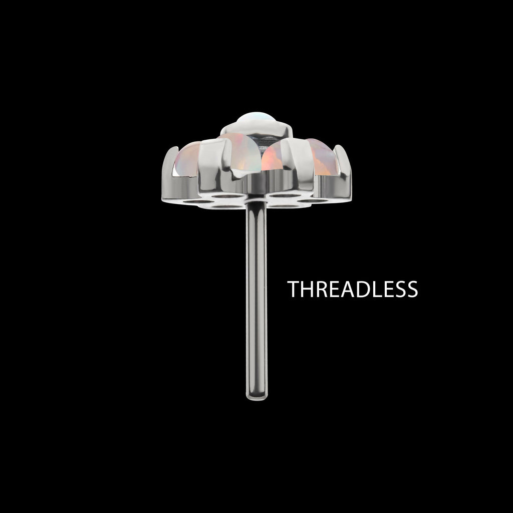 Titanium Threadless with Prong Set Multicolor 7 Rainbow Opal Flower Top