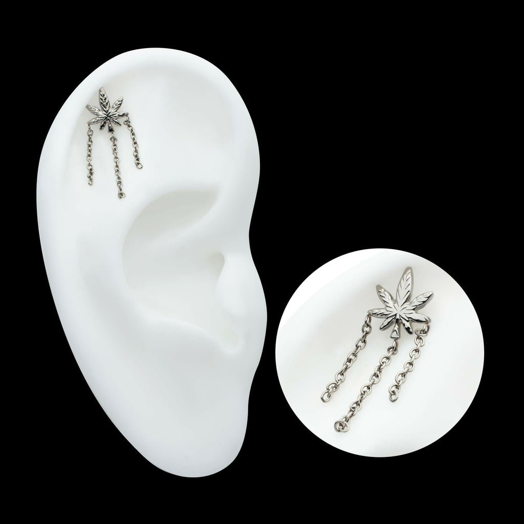 Titanium Threadless Pot Leaf Top with Triple Dangle Chain