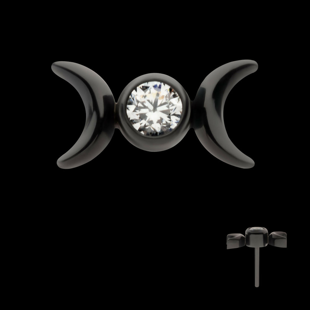 Black PVD Titanium Threadless Bezel Set CZ Triple Moon Phase Top