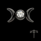 Black PVD Titanium Threadless Bezel Set CZ Triple Moon Phase Top