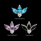 Titanium Threadless 3-Cluster Marquise with Clear Round CZ Fan Shape Top