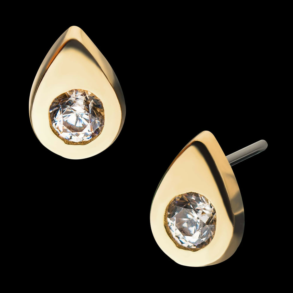 14Kt Yellow Gold Threadless Bezel Set Gem Teardrop Shape Top