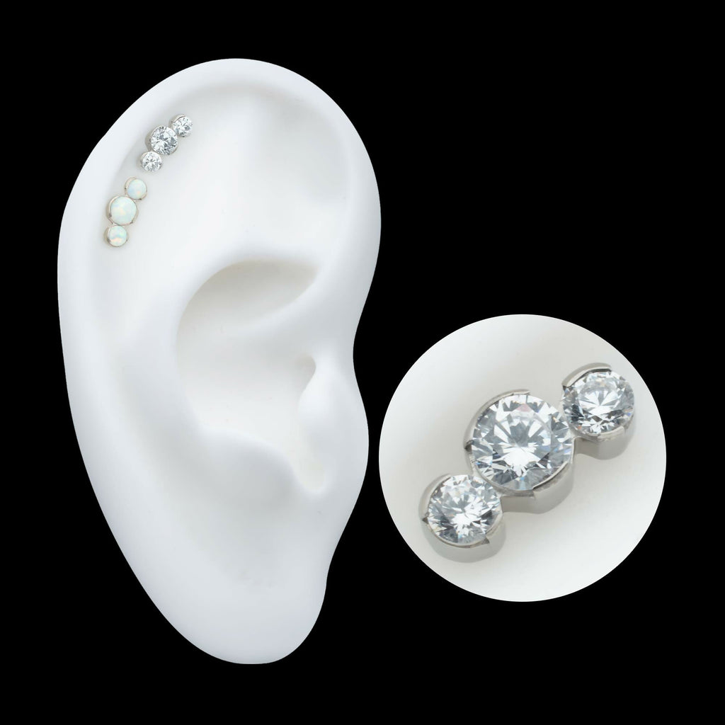 Titanium Threadless Semi-Bezel Set Round Gem/Opal 3-Cluster Top