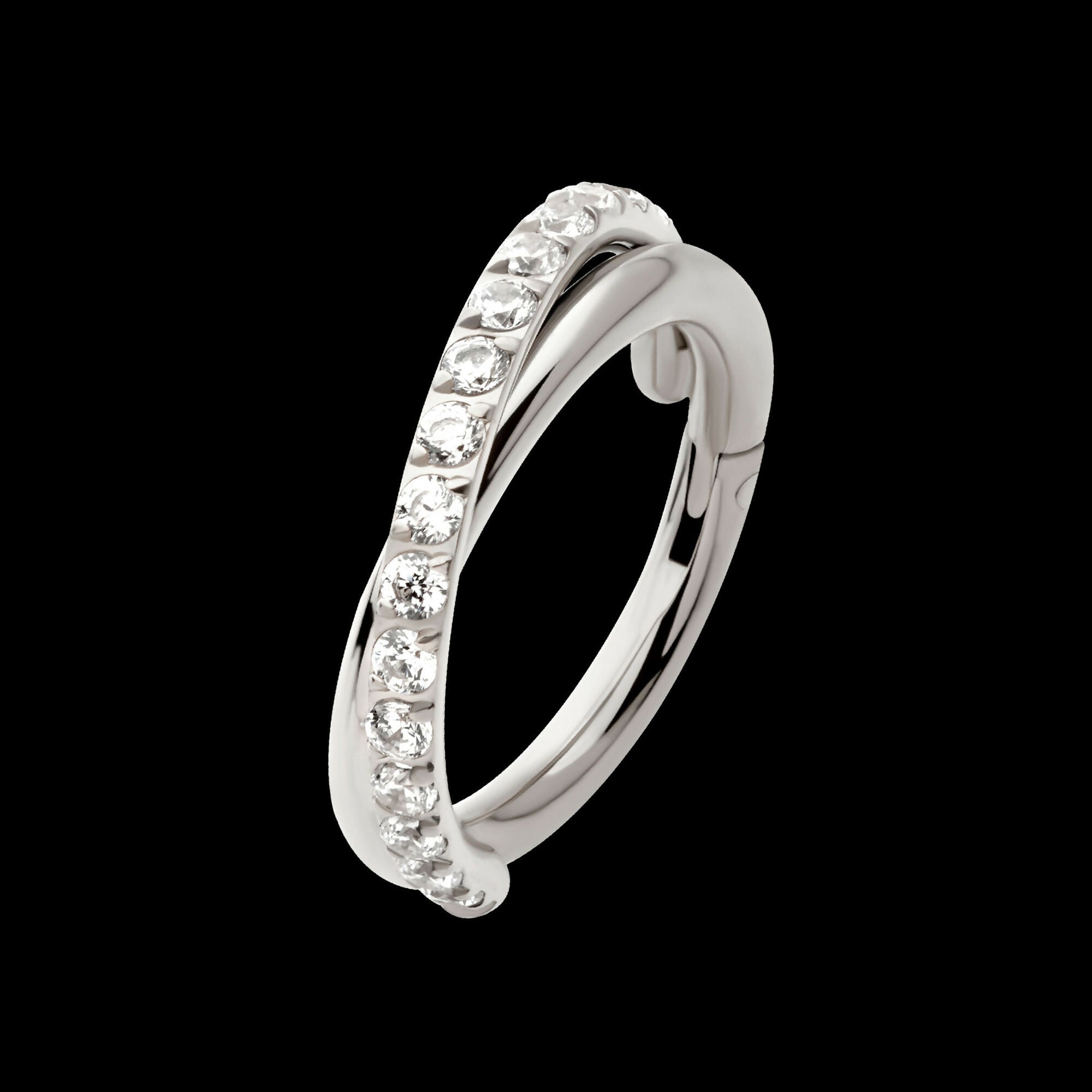 Double Hoop Side Facing Hinged Segment Clicker with CNC Set Round CZ Earring / Nosering – Titanium