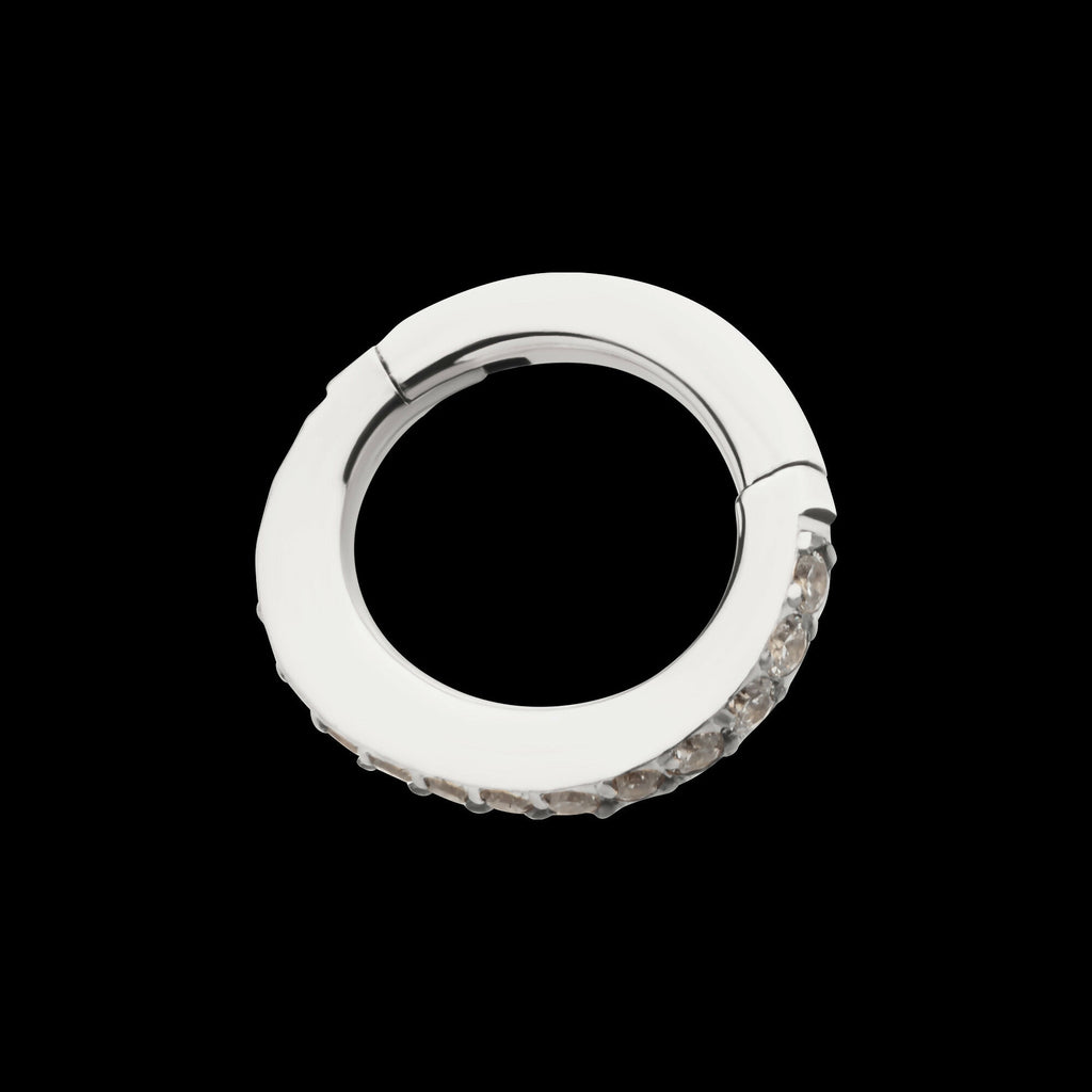 14g Titanium Oval Shape with CNC Set Full Clear CZ Hinged Segment Clicker (for Navel Piercing) Hoop Earring / Nosering