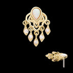 14Kt Yellow Gold Threadless Bezel Set Teardrop & Round Gem/Opal Mandala Dangle Top