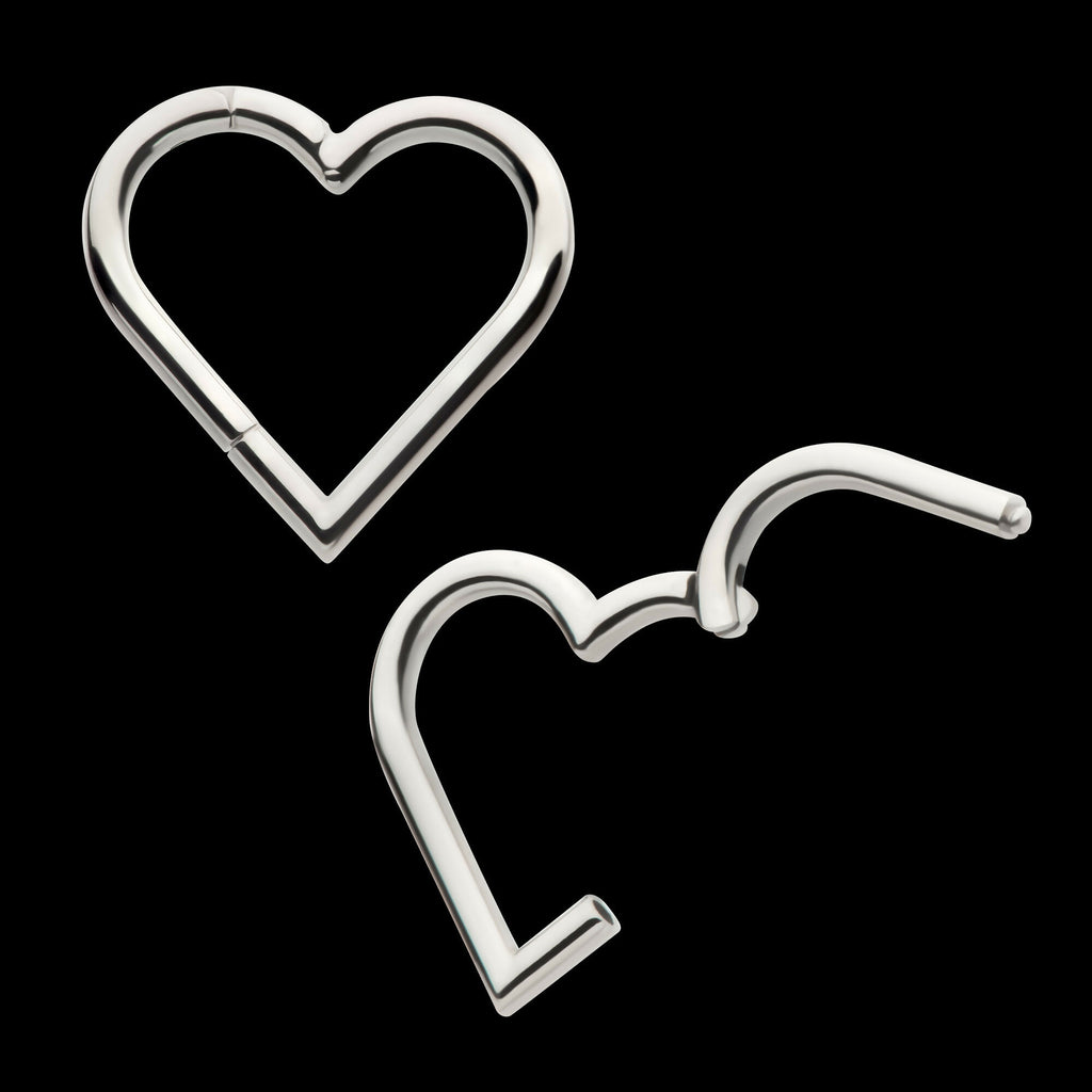 Heart Shape Hinged Segment Clicker Hoop Earring / Nosering – Titanium