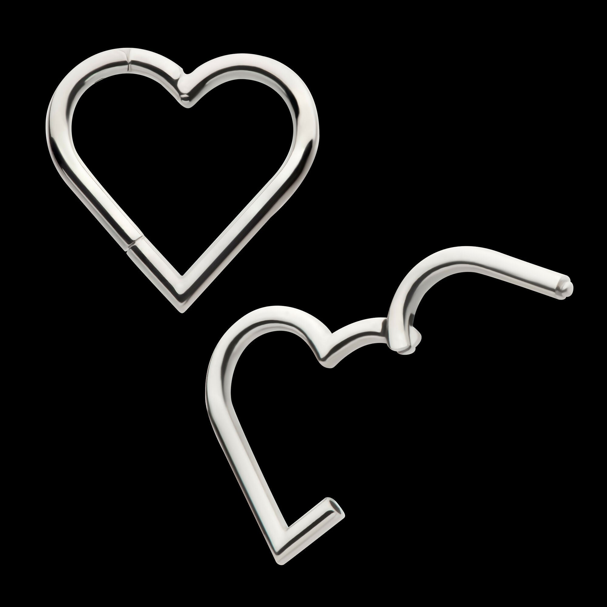 Heart Shape Hinged Segment Clicker Hoop Earring / Nosering – Titanium