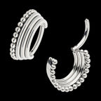 Quadruple Stacked Side Facing Hinged Segment Clicker with Clustered Beads Hoop Earring / Nosering – Titanium