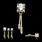 14Kt Gold Threadless Prong Set CZ Top with Gemmed Dangle Double Bar