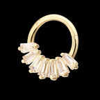 7-Cluster Baguette Prong Gem Front Facing Hinged Segment Clicker Hoop Earring / Nosering – 14Kt Gold