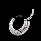 Triple Stacked Front Facing Hinged Segment Clicker with CNC Set 1mm Full Clear CZ Hoop Earring / Nosering – Titanium