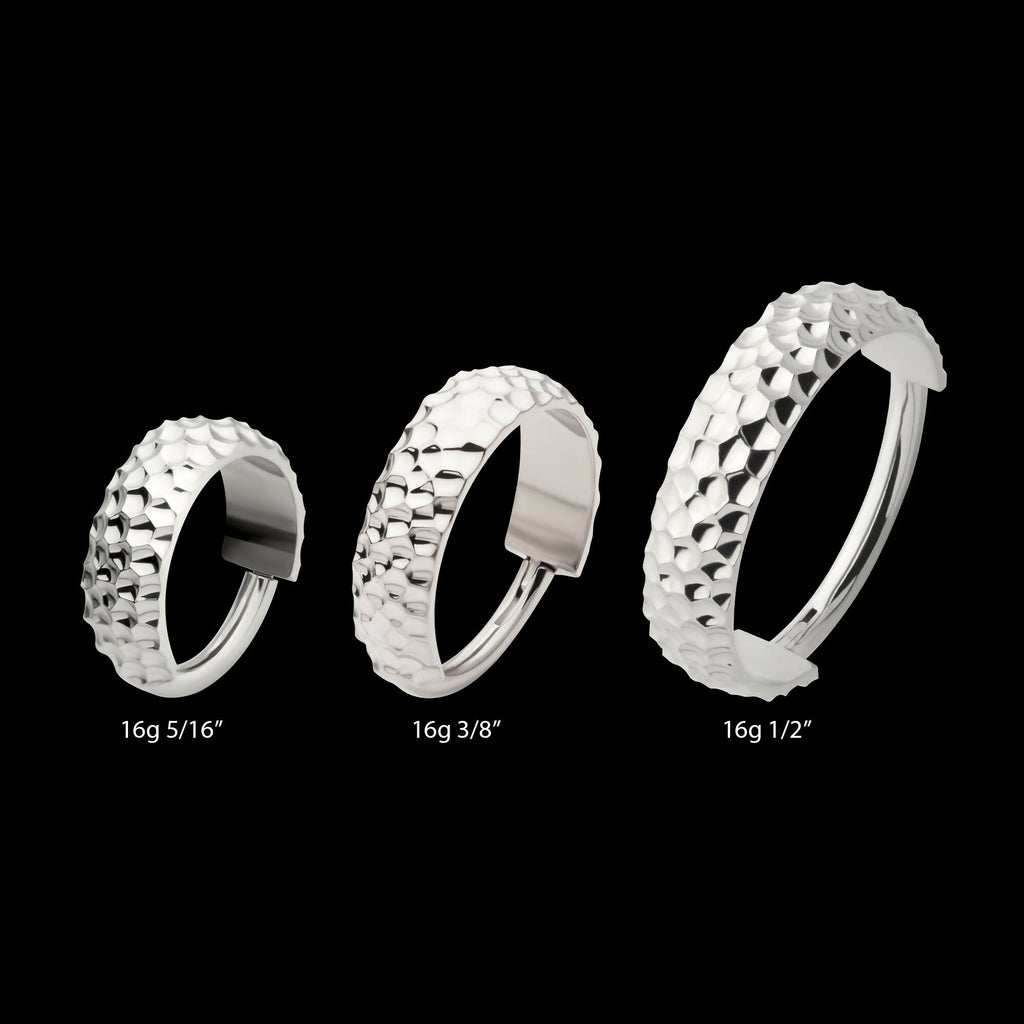 Hammered Pattern Side Facing Hinged Segment Clicker Hoop Earring / Nosering – Titanium