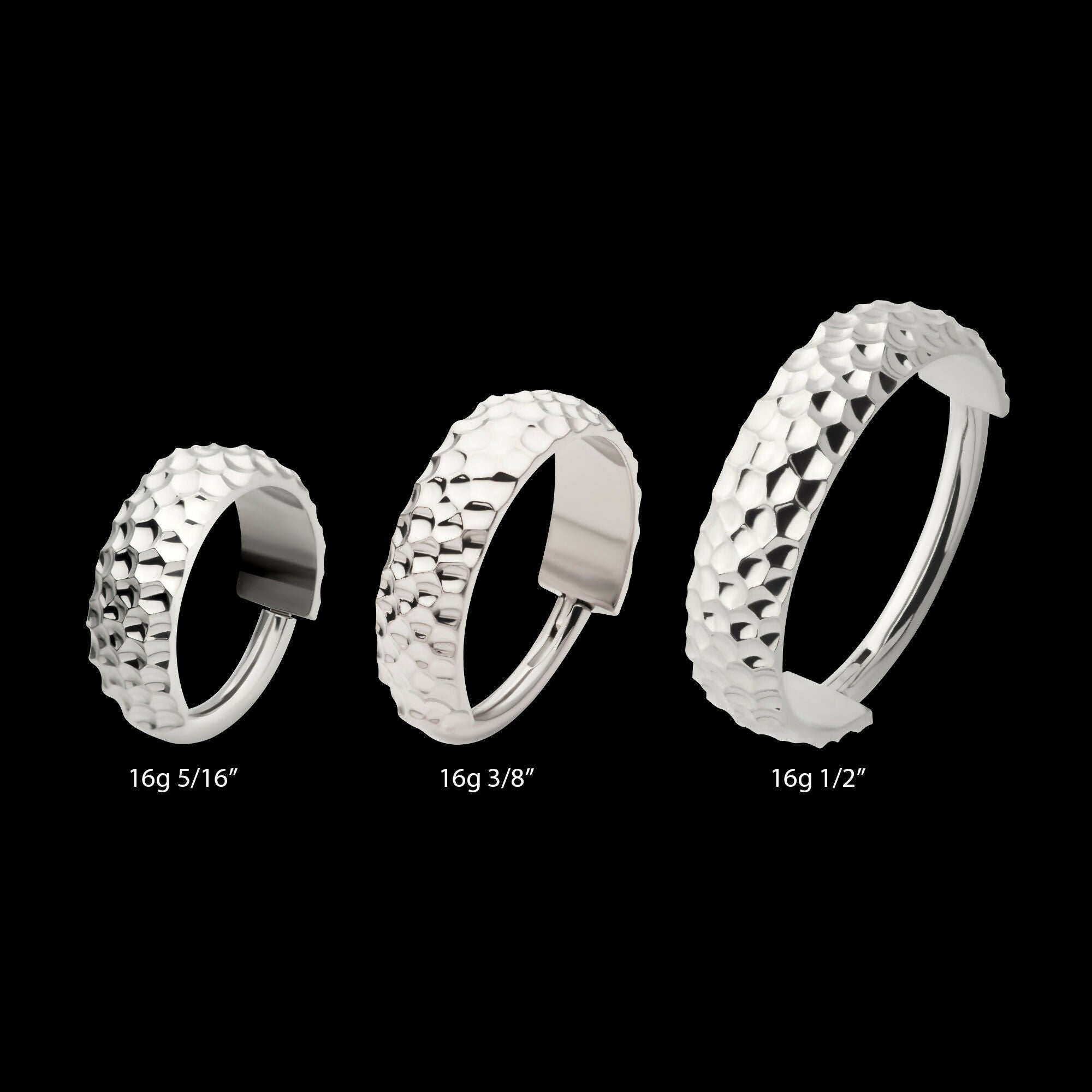 Hammered Pattern Side Facing Hinged Segment Clicker Hoop Earring / Nosering – Titanium