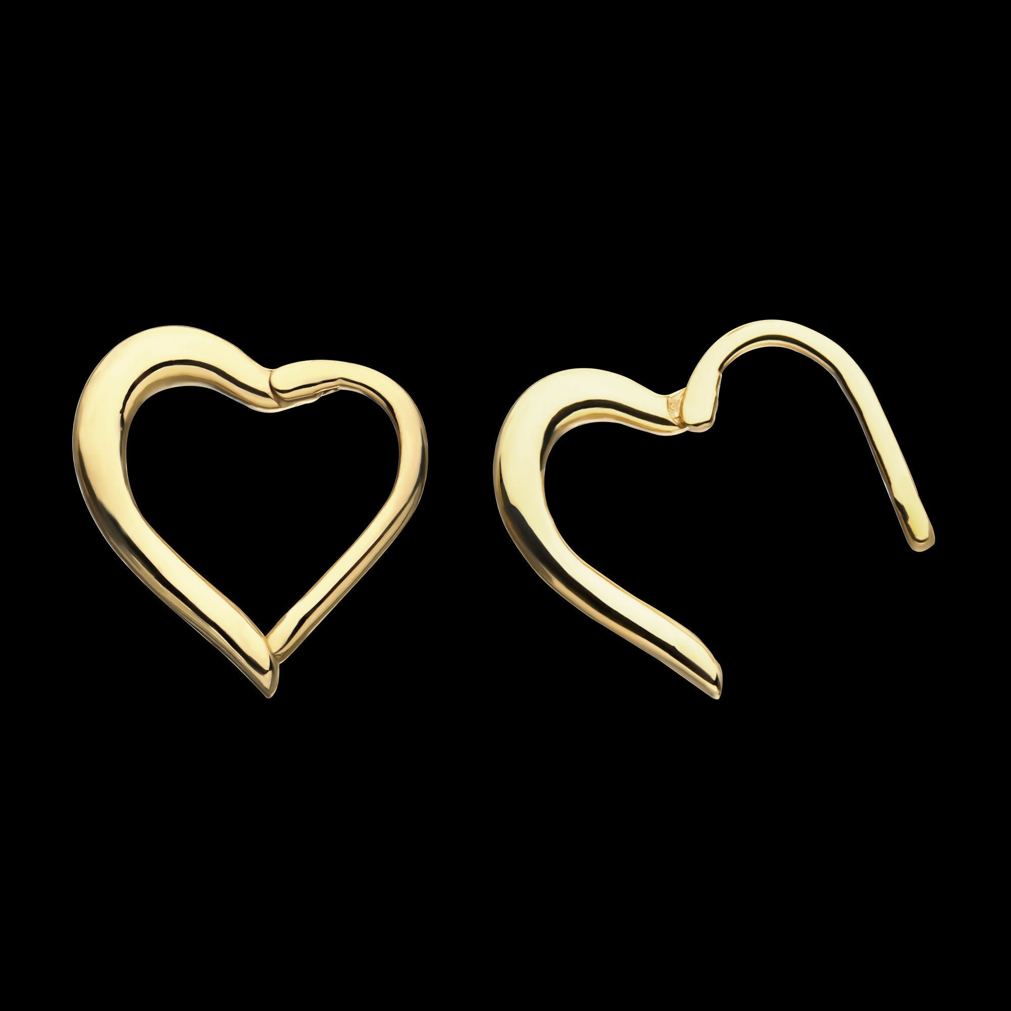 Right Heart Shape Front Facing Hinged Segment Ring Earring / Nosering – 14kt Gold