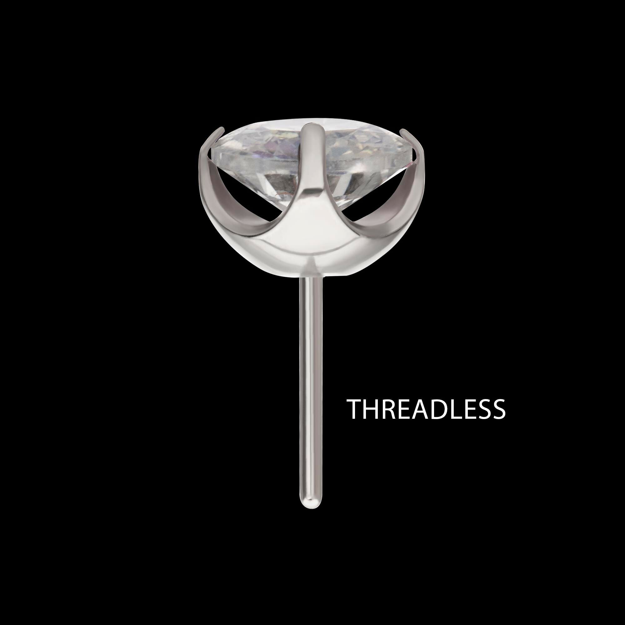Titanium Threadless Low Profile 4 Prong Round Gem Top