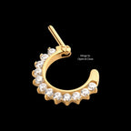 24KT Gold PVD Titanium Pave Set Clear CZ Cluster Septum Clicker Hoop Earring / Nosering