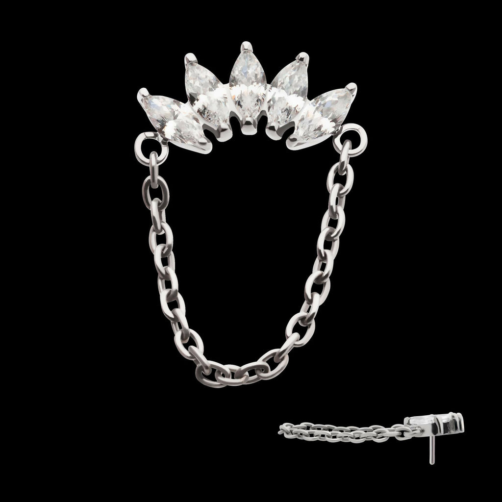 Titanium Threadless 5-Cluster Marquise AAA CZ Top with Dangle Chain