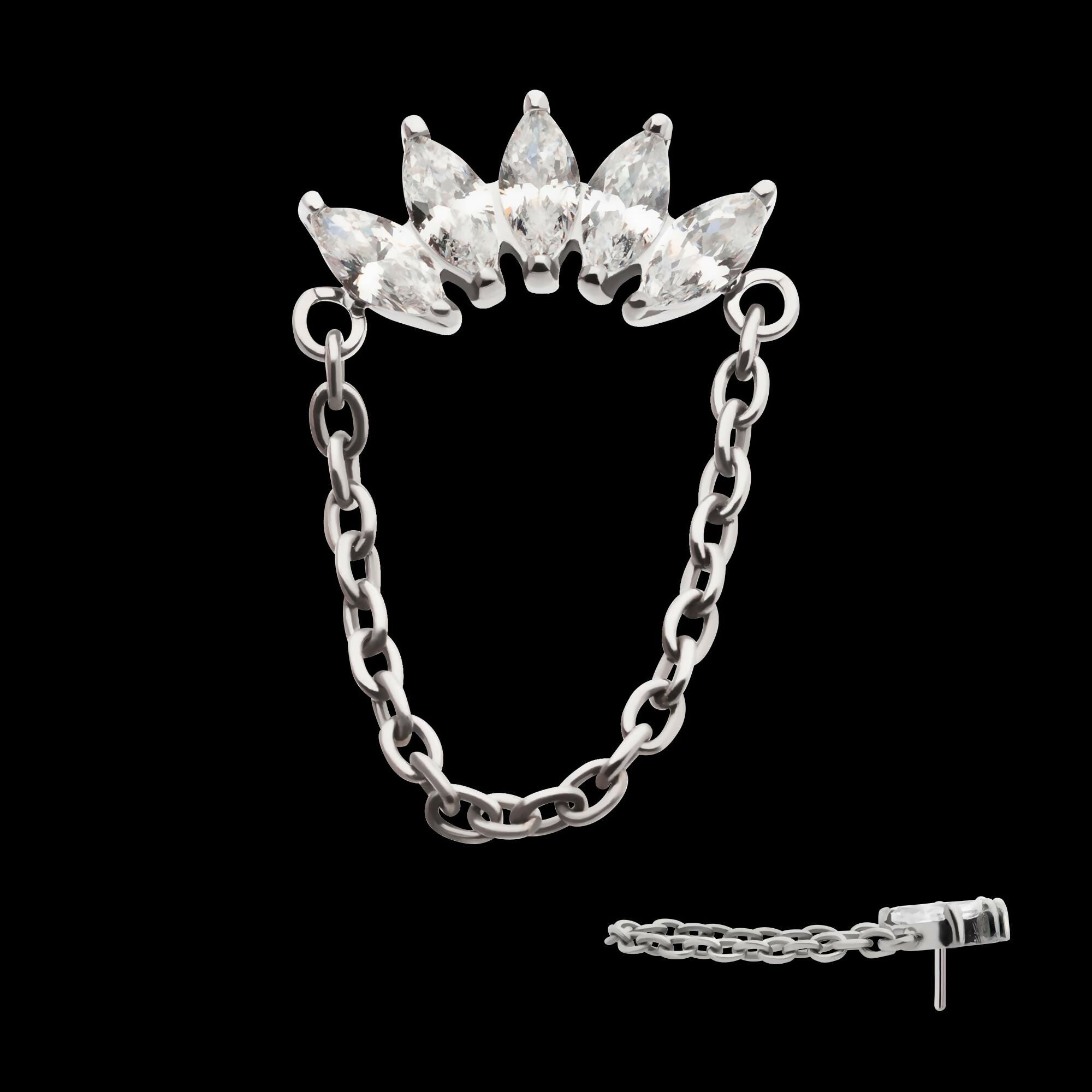 Titanium Threadless 5-Cluster Marquise AAA CZ Top with Dangle Chain