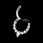 9-Cluster Prong Set Round & Teardrop CZ Front Facing Hinged Segment Clicker Hoop Earring / Nosering – Titanium
